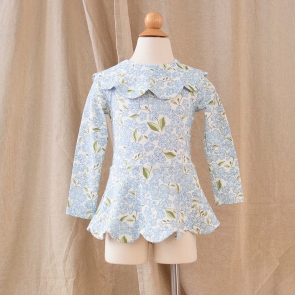 Charming Blue Floral Kids One Piece with Skirt